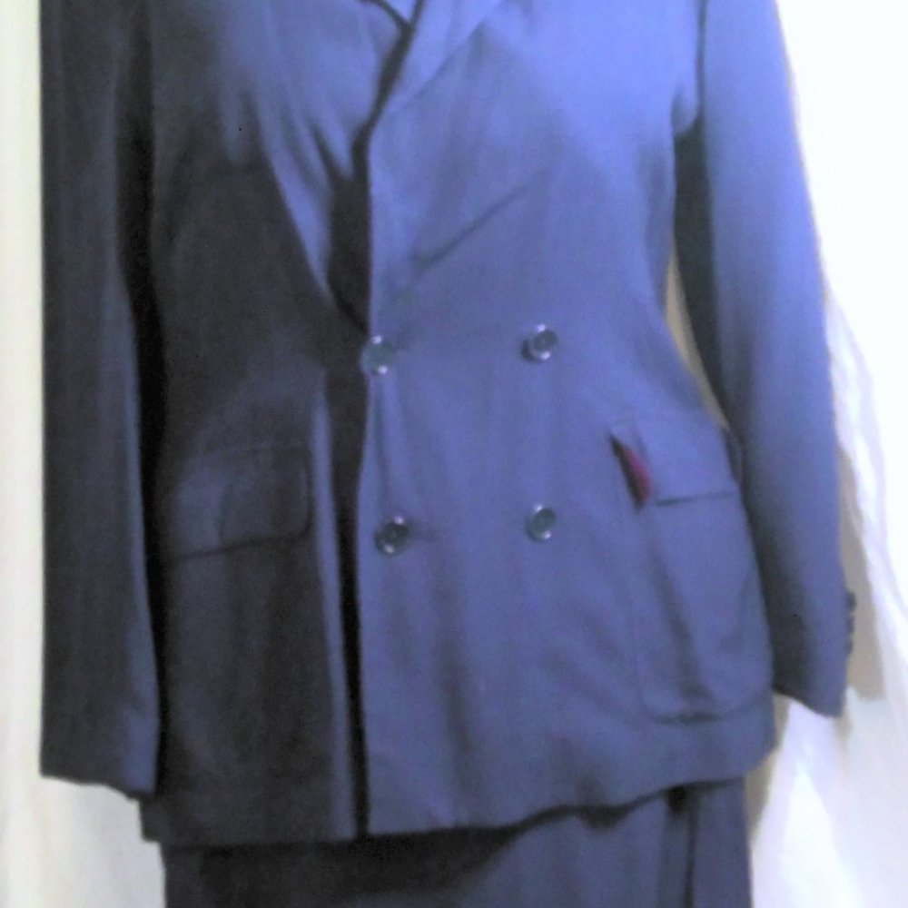 Ralph Lauren Blue Double Breasted Purple Lined Skirt Suit 14/16